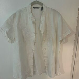 Liz Claiborne White Linen Button-Up Blouse